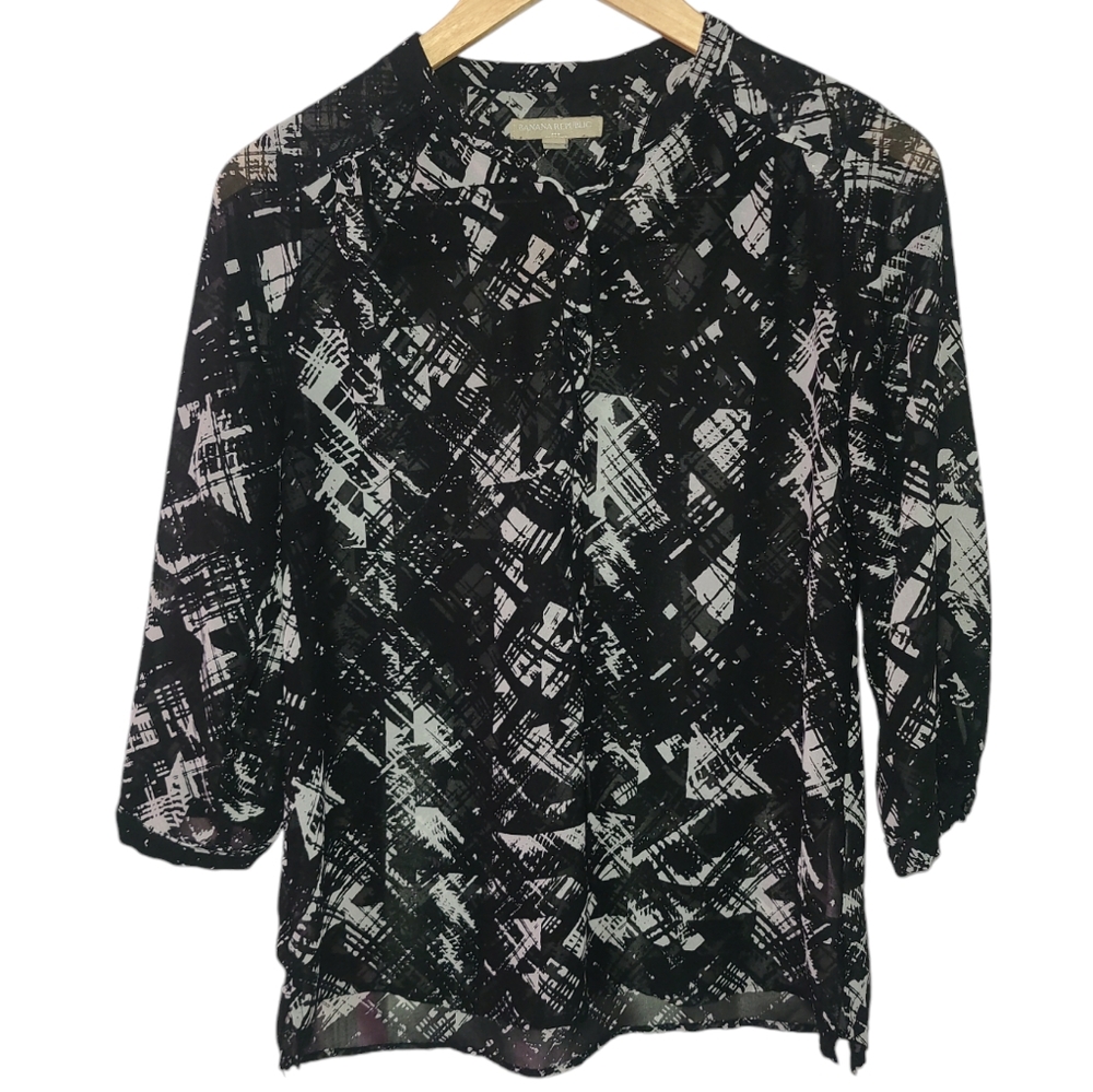 Banana Republic sheer black and white work blouse